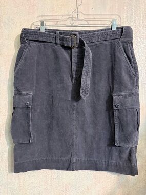 Ralph Lauren Sport Charcoal Corduroy Midi Skirt with Cargo Pockets, Button Fly